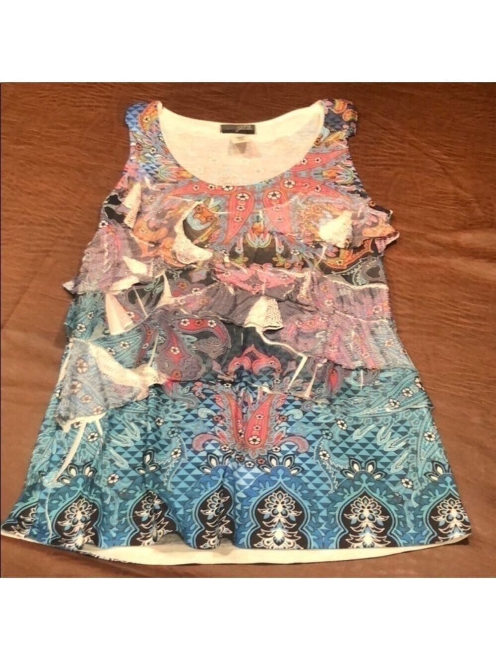 J.T.B. Fun Ruffled Colorful Tank Top Size Small - Picture 6 of 7